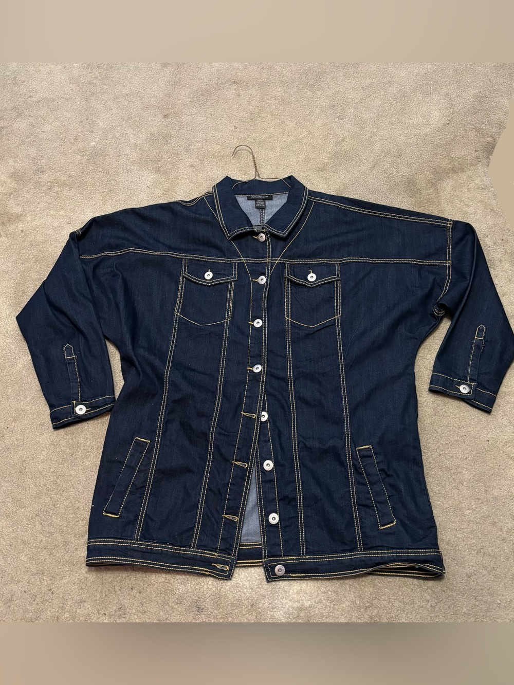 Ashley Stewart Dark Indigo Denim Jacket with Contrast Stitching